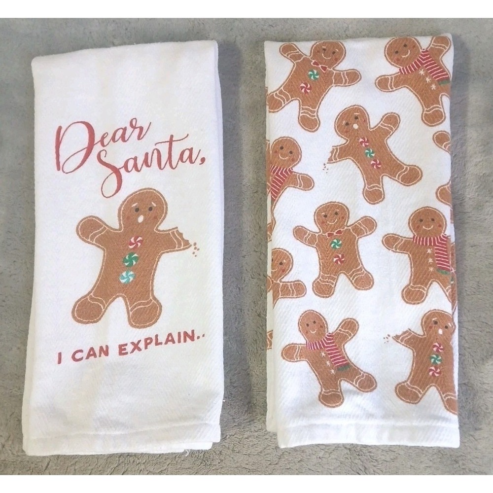 Kitchen Dish Tea‎ Towels Gingerbread Christmas Dear Santa 22"x15"